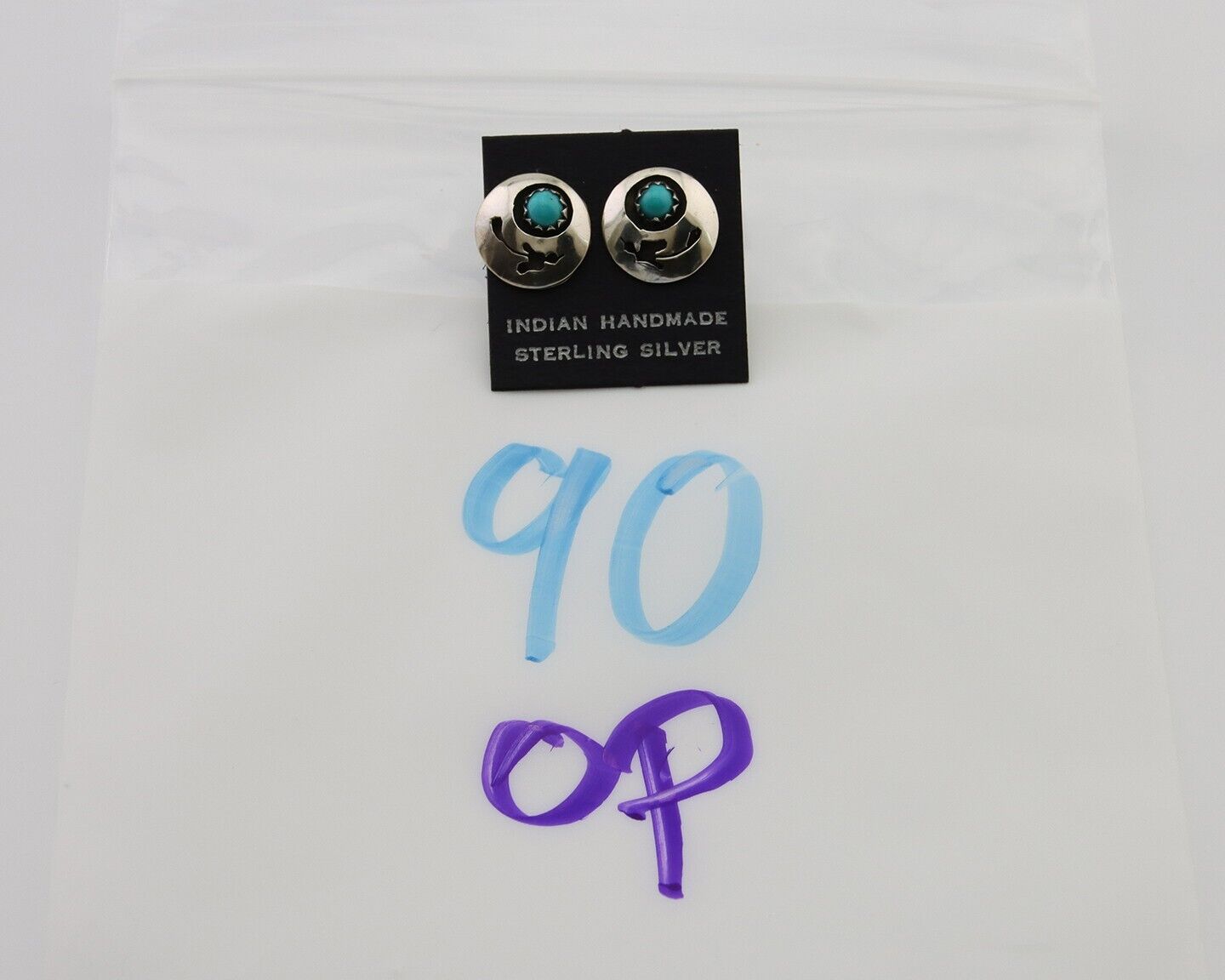 Navajo Handmade Earrings 925 Silver Turquoise Native American Artist C.80's