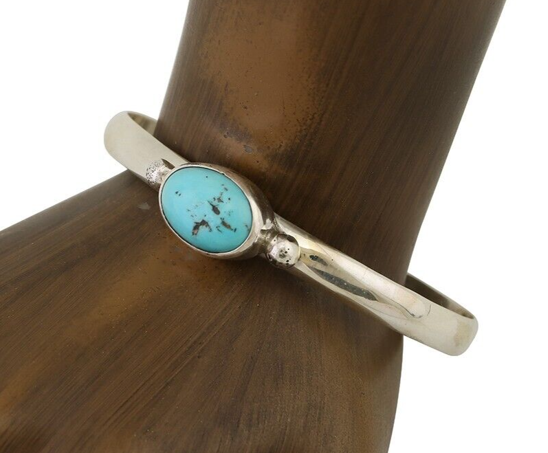 Navajo Cuff Bracelet 925 Silver Natural Blue Turquoise Native American C.80's