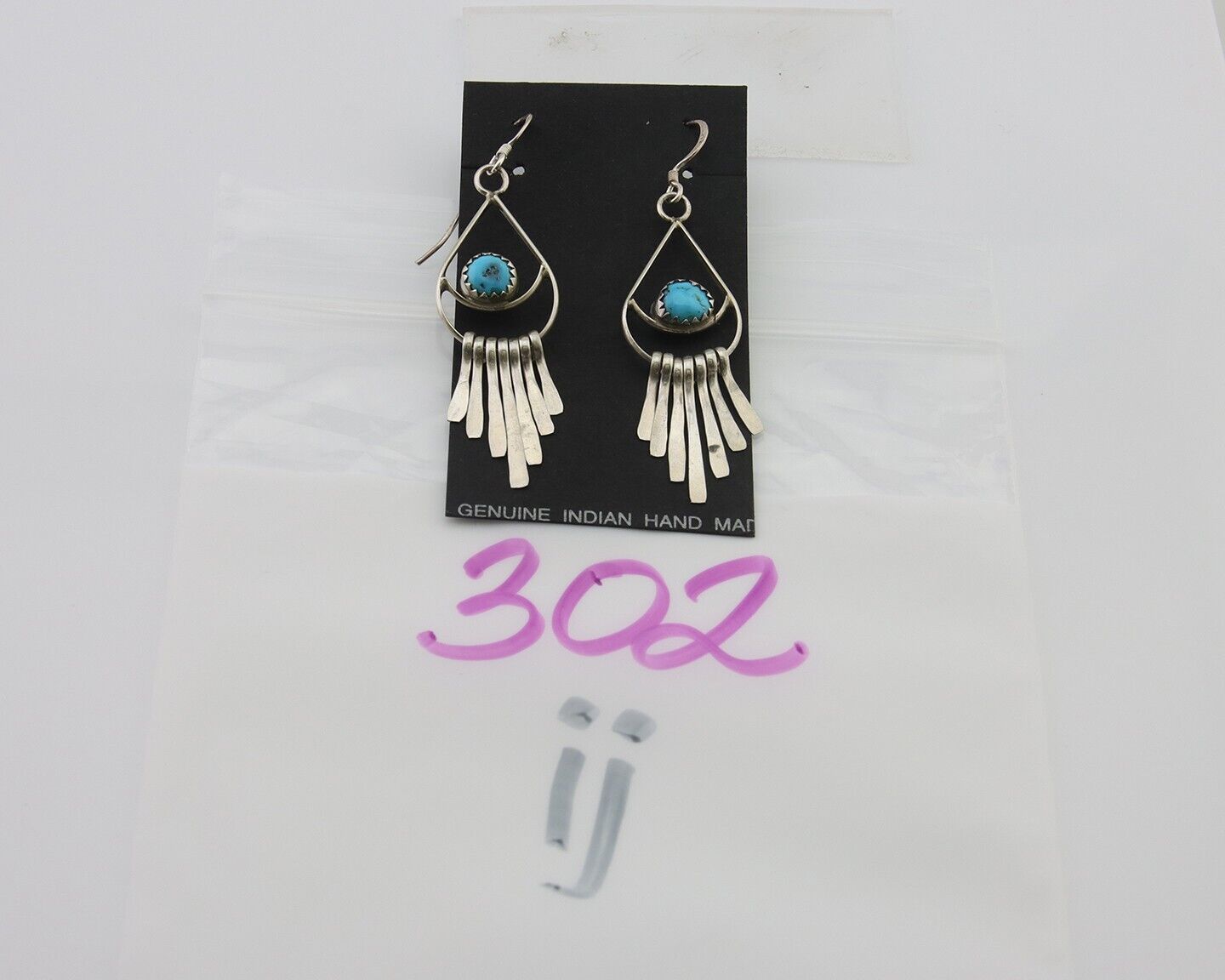 Navajo Dangle Earrings 925 Silver Natural Turquoise Artist Signed JB C.80's