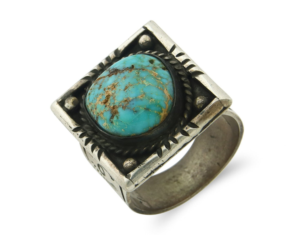 Traditional Navajo Ring Sterling Silver Authentic Turquoise Handmade Size 11