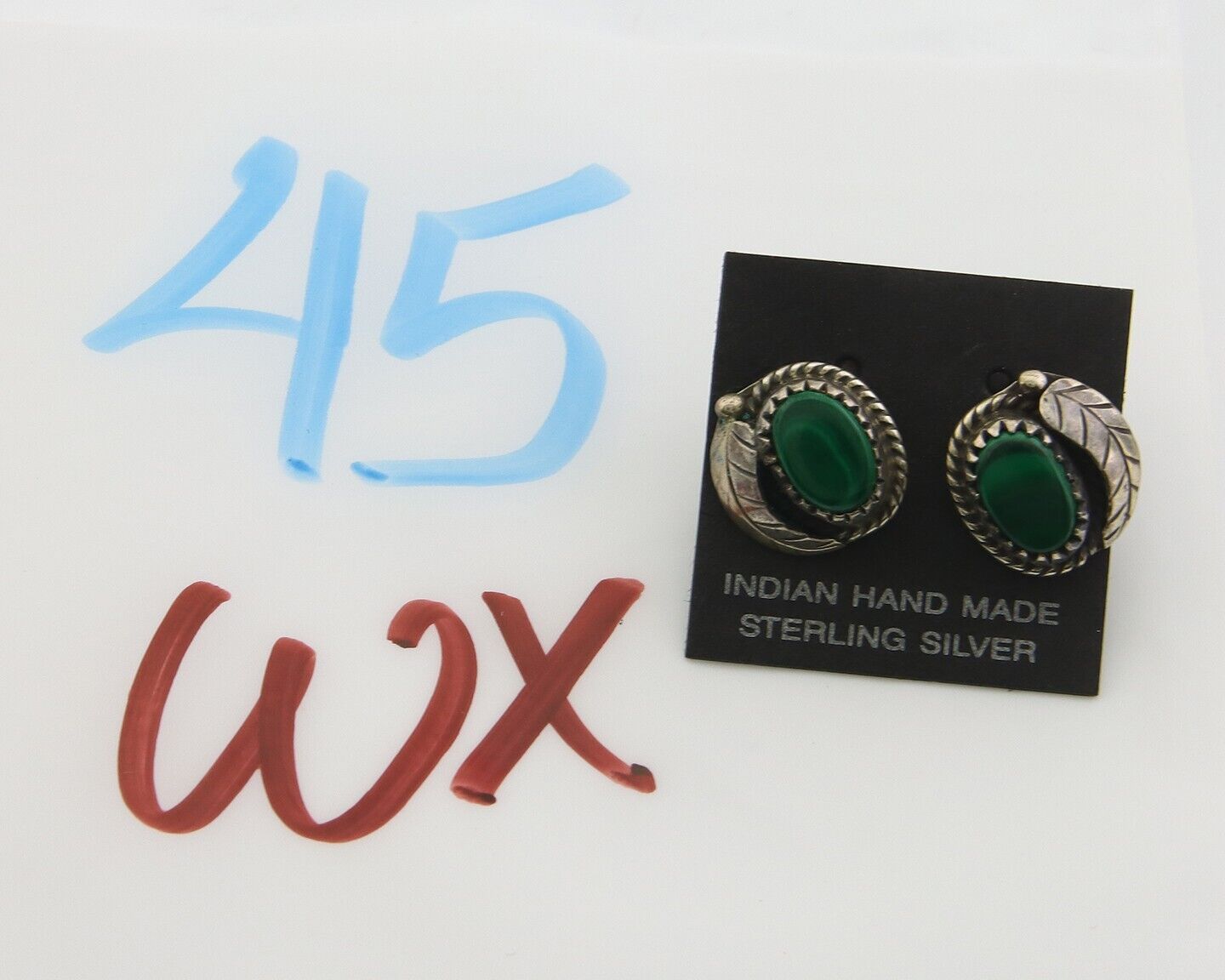 Navajo Earrings 925 Silver Handmade Natural Green Malachite Native American C80s