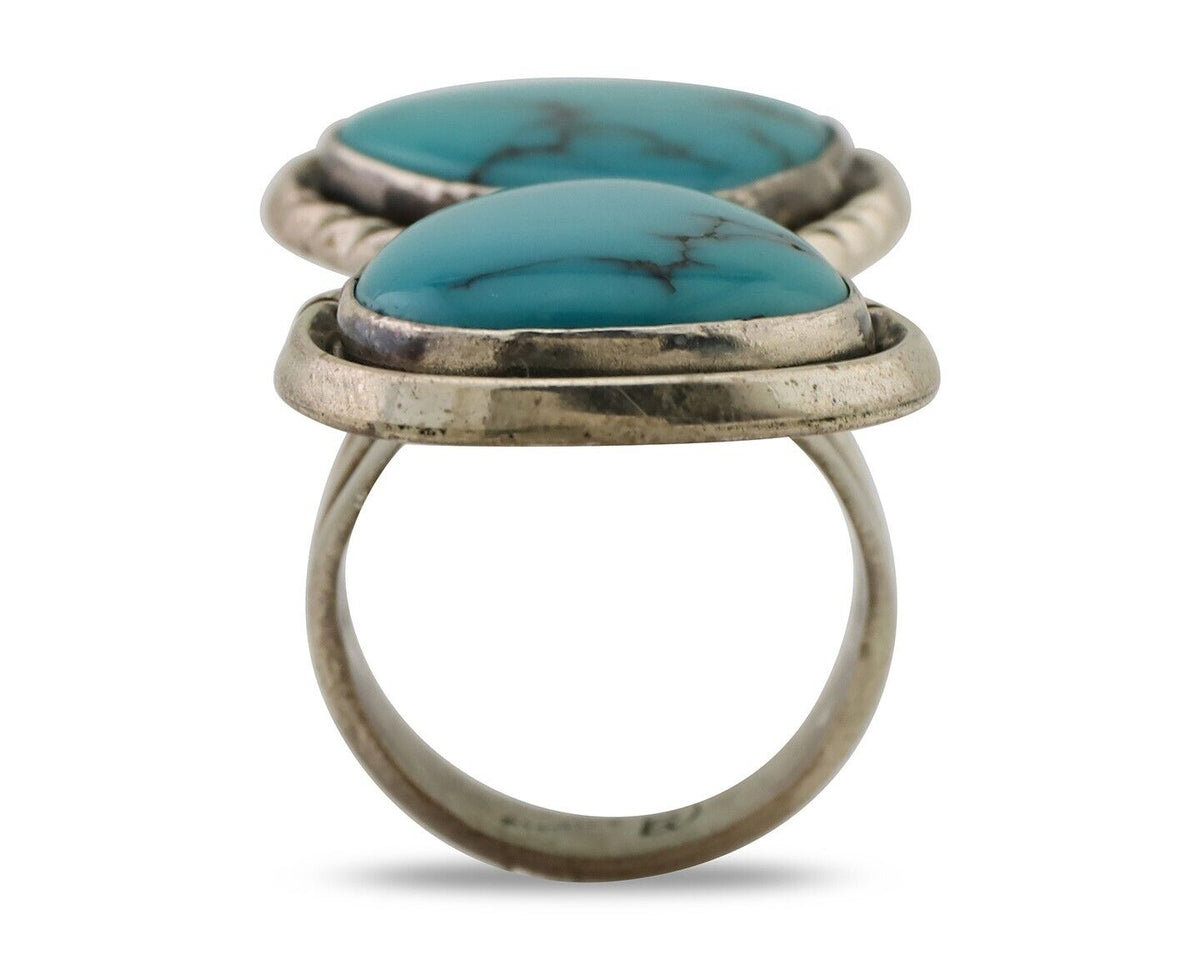 Navajo Handmade Ring 925 Silver Natural Tuquoise Artist Signed RD C.80's