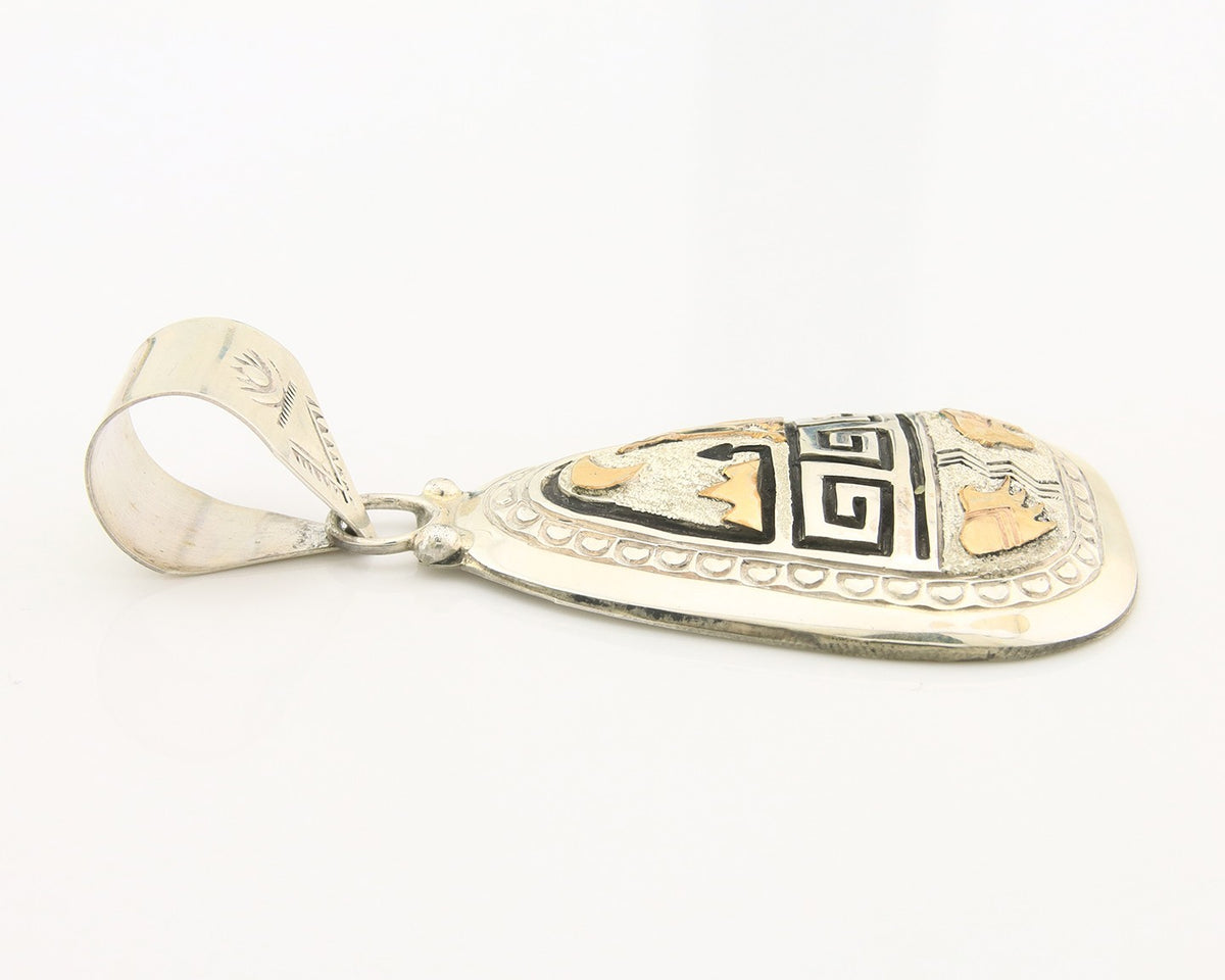 Navajo Kokopelli Pendant Sterling Silver & Gold Authentic Traditional Signed A