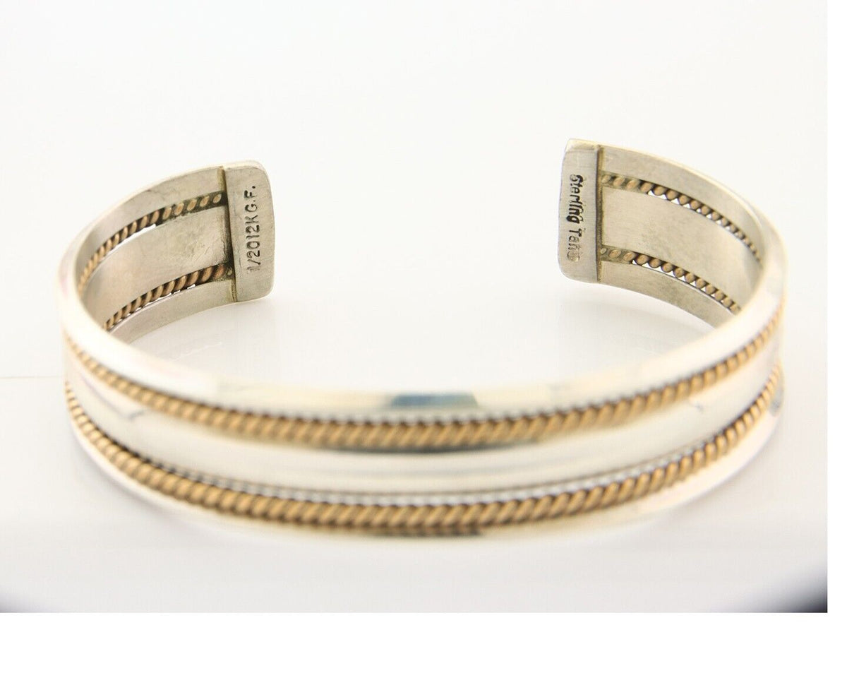 Navajo Bracelet 925 Silver & 12k Yellow Gold Filled Signed TAHE C.80's