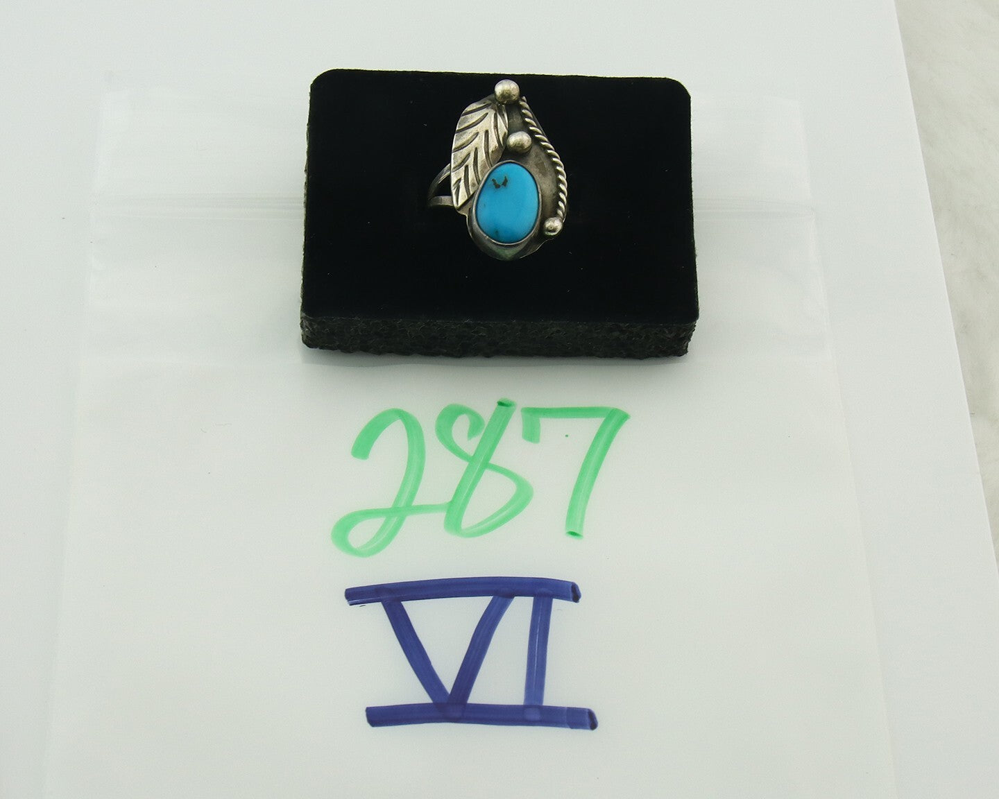 Vintage Navajo Ring 925 Sterling Silver Turquoise Handmade Signed WJ Size 7.0
