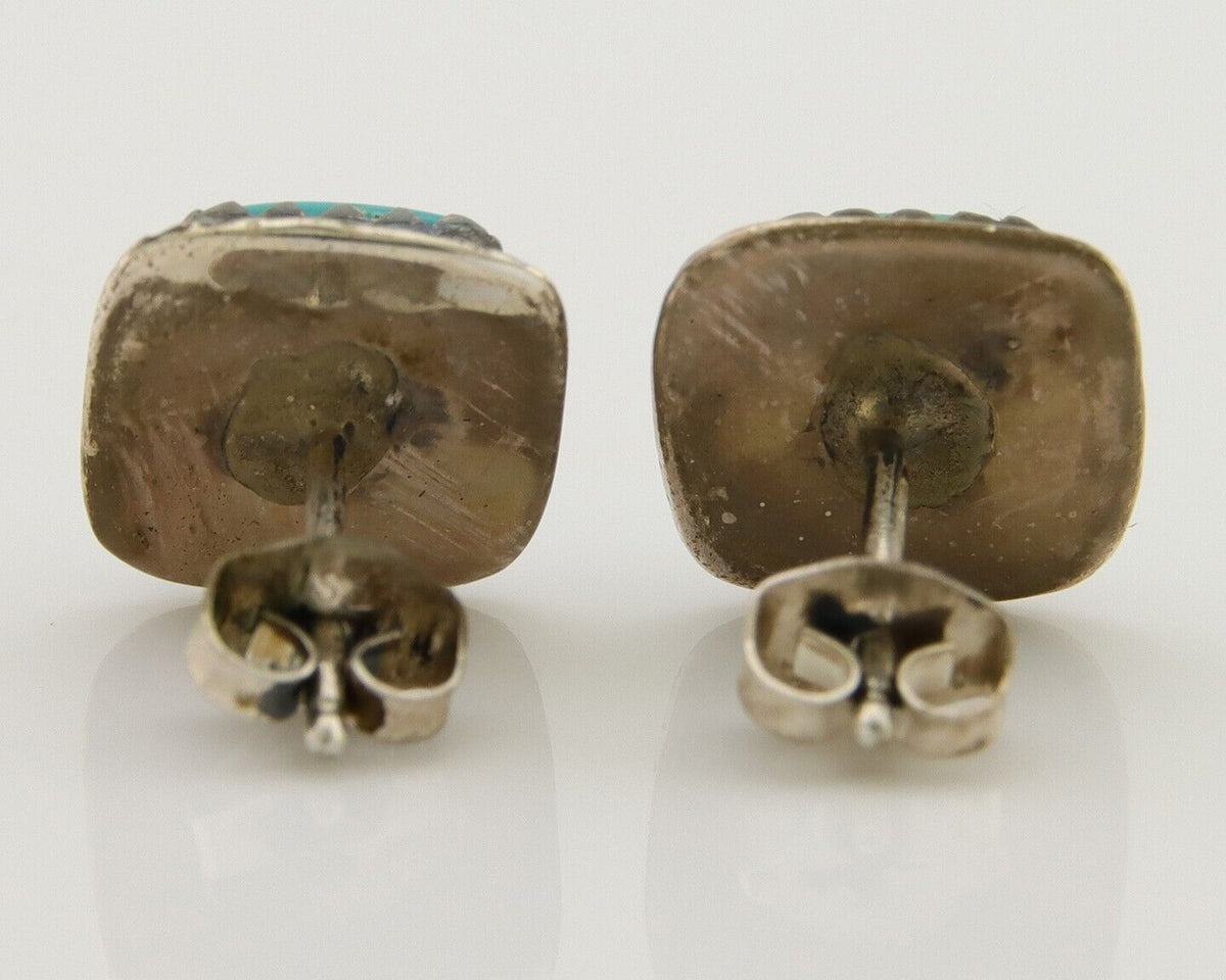 Navajo Hand Stampied Earrings 925 Silver Blue Turquoise Native Artist C.80's