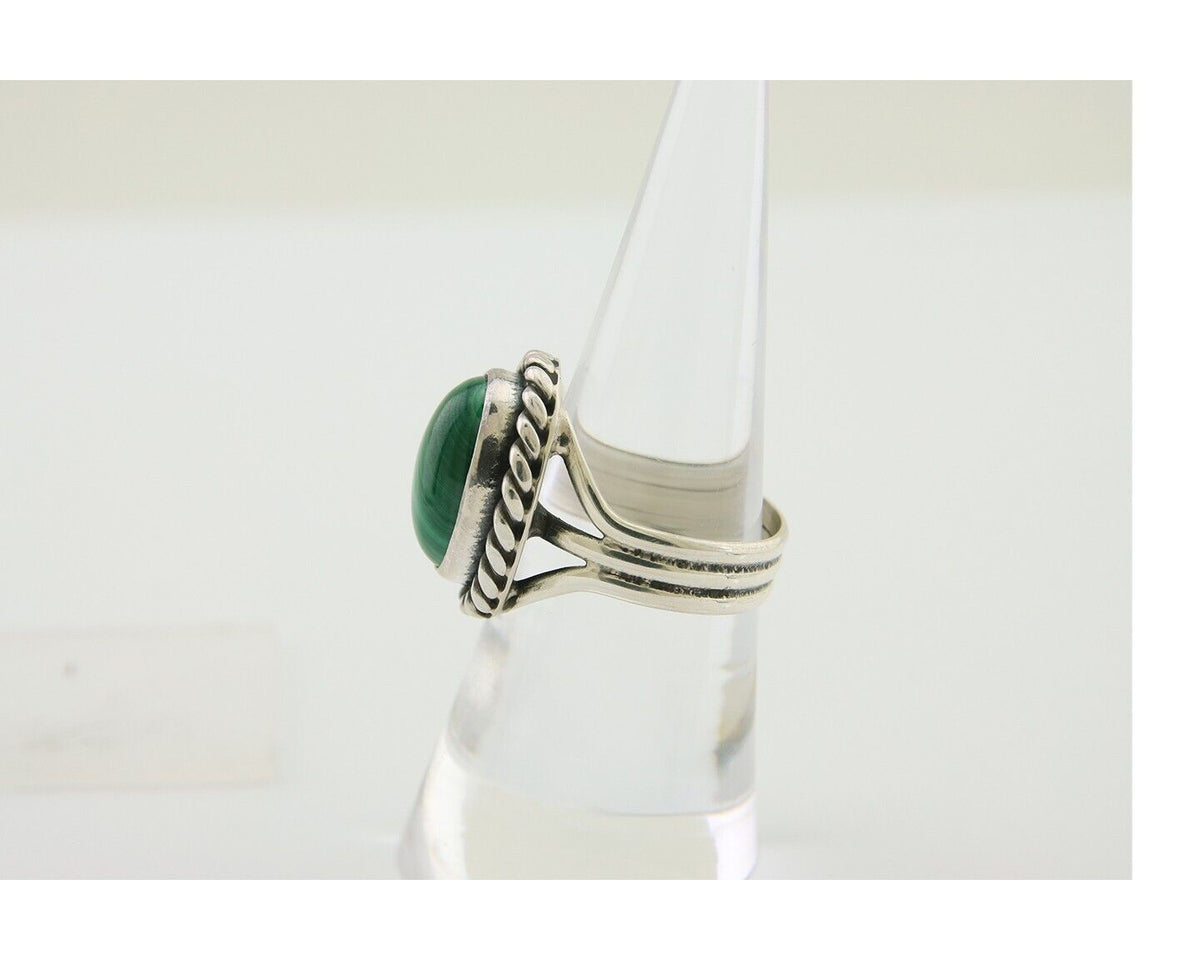 Navajo Ring 925 Silver Natural Malachite Native American Artist C.80's