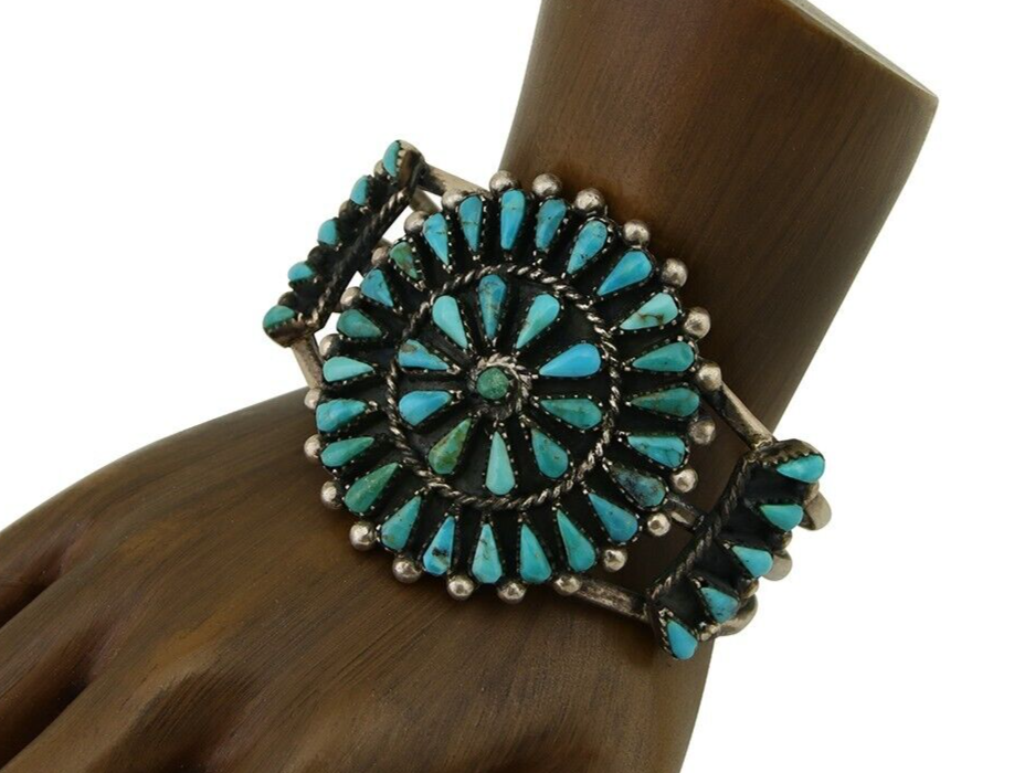 Navajo Bracelet 925 Silver Natural Blue Turquoise Native American Artist C.80's