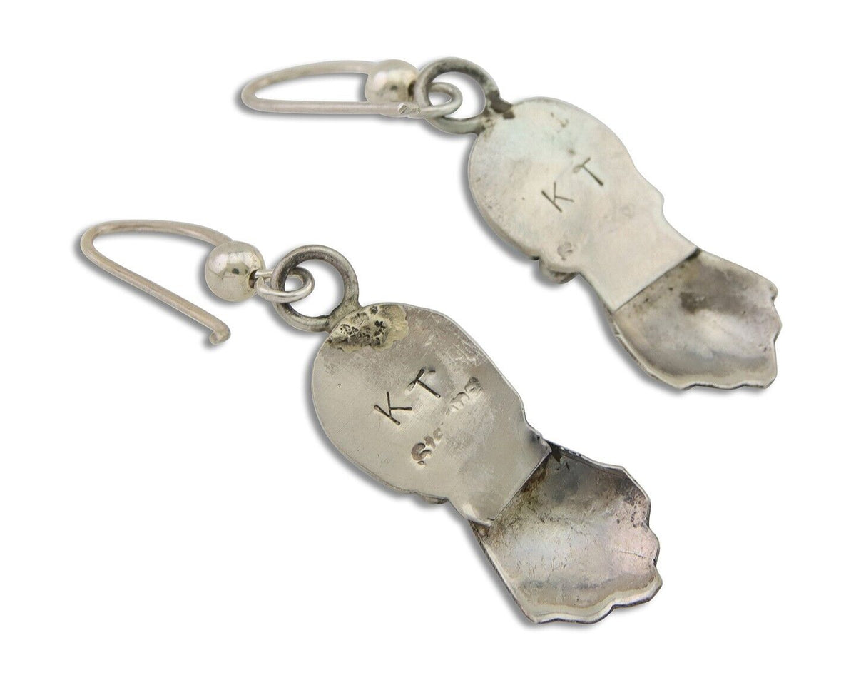Navajo Earrings 925 Silver Blue Turquoise Artist Signed Kee Tsosie C.80's