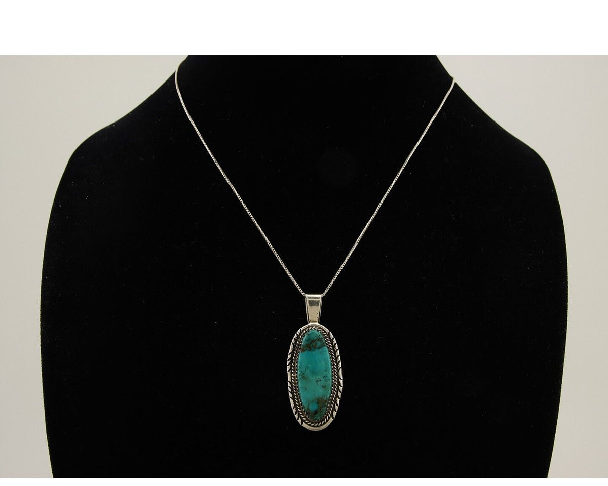 Navajo Necklace 925 Silver Natural Turquoise Artist Signed Mike Begay C.80's
