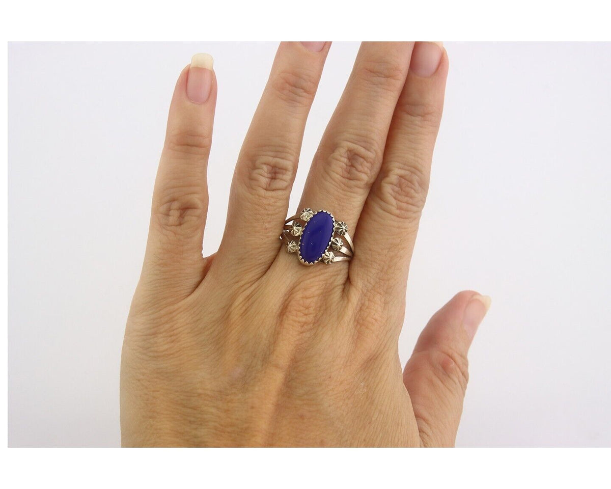 Navajo Ring 925 Sterling Natural Lapis Handmade Native Artist C.80's