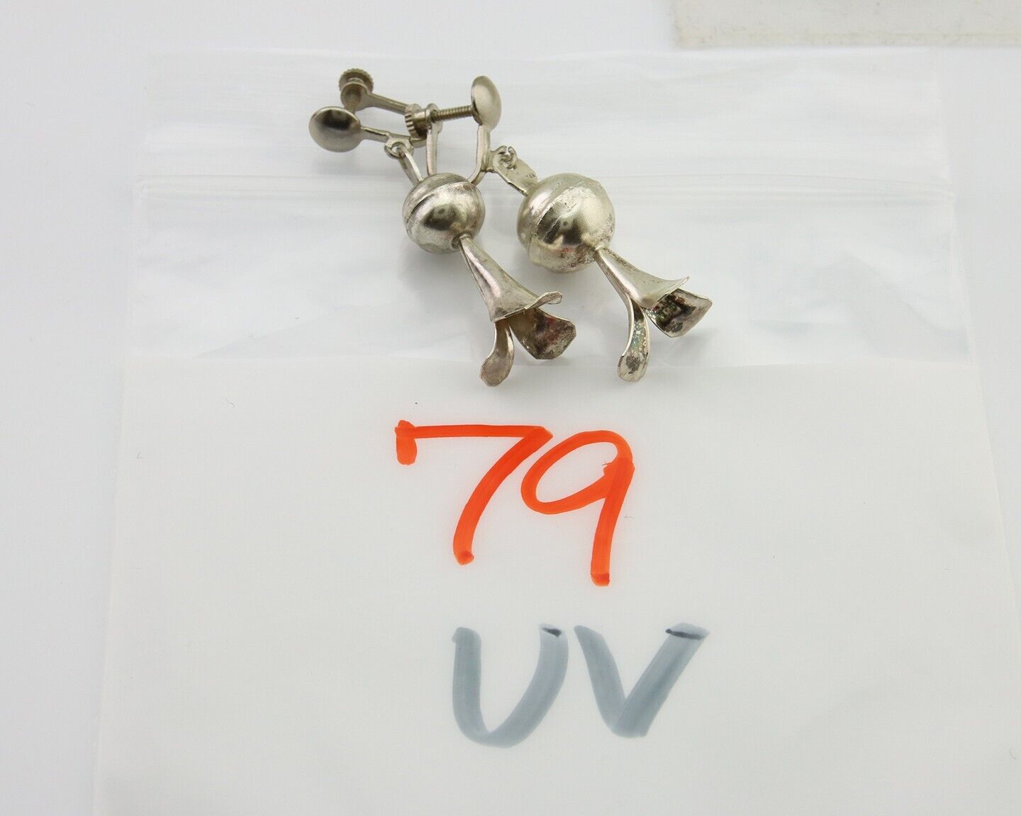 Navajo Earrings 925 Silver Squash Blossom Dangle Native American Artist C.80's