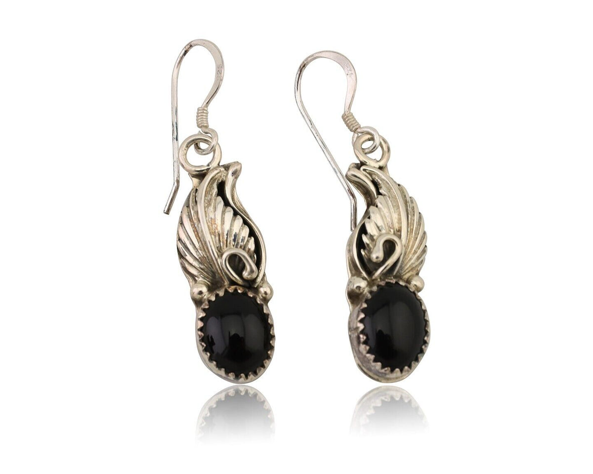 Navajo Dangle Earrings 925 Silver Black Onyx Native American Artist C.80's