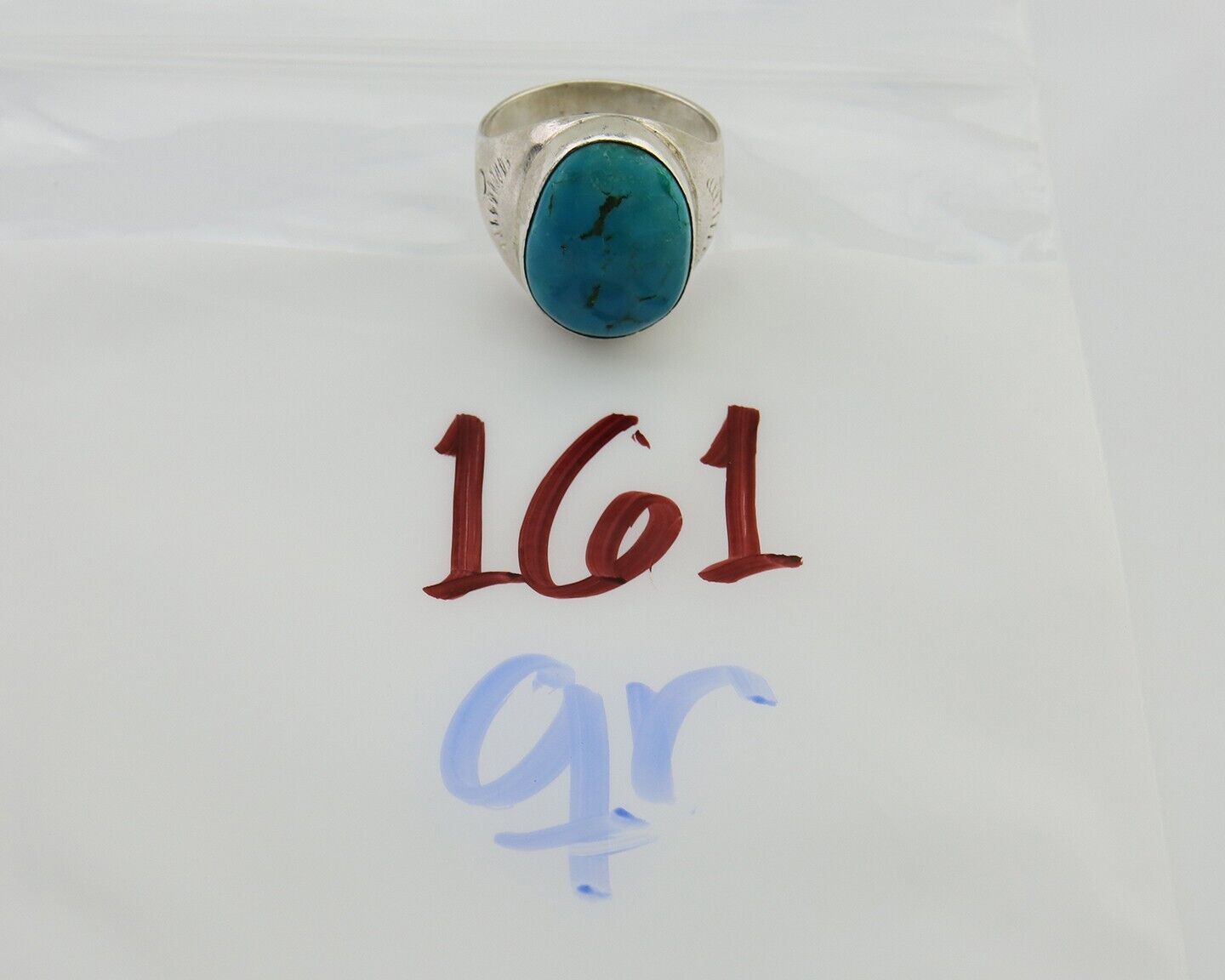 Men Navajo Hand Stamped Ring 925 Silver Arizona Turquoise Artist C.80's