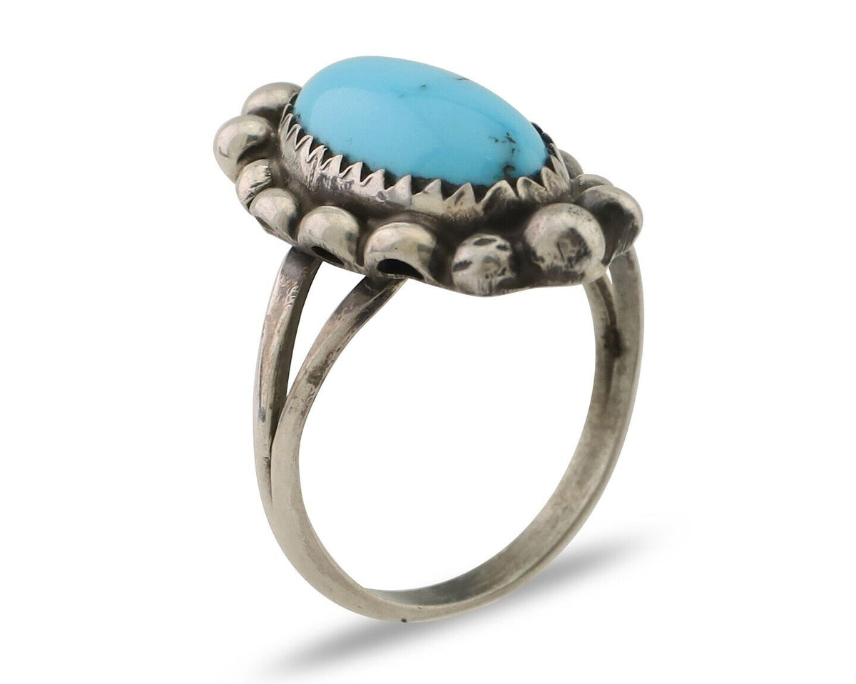 Navajo Ring 925 Silver Sleeping Beauty Turquoise Artist Signed SC C.80's