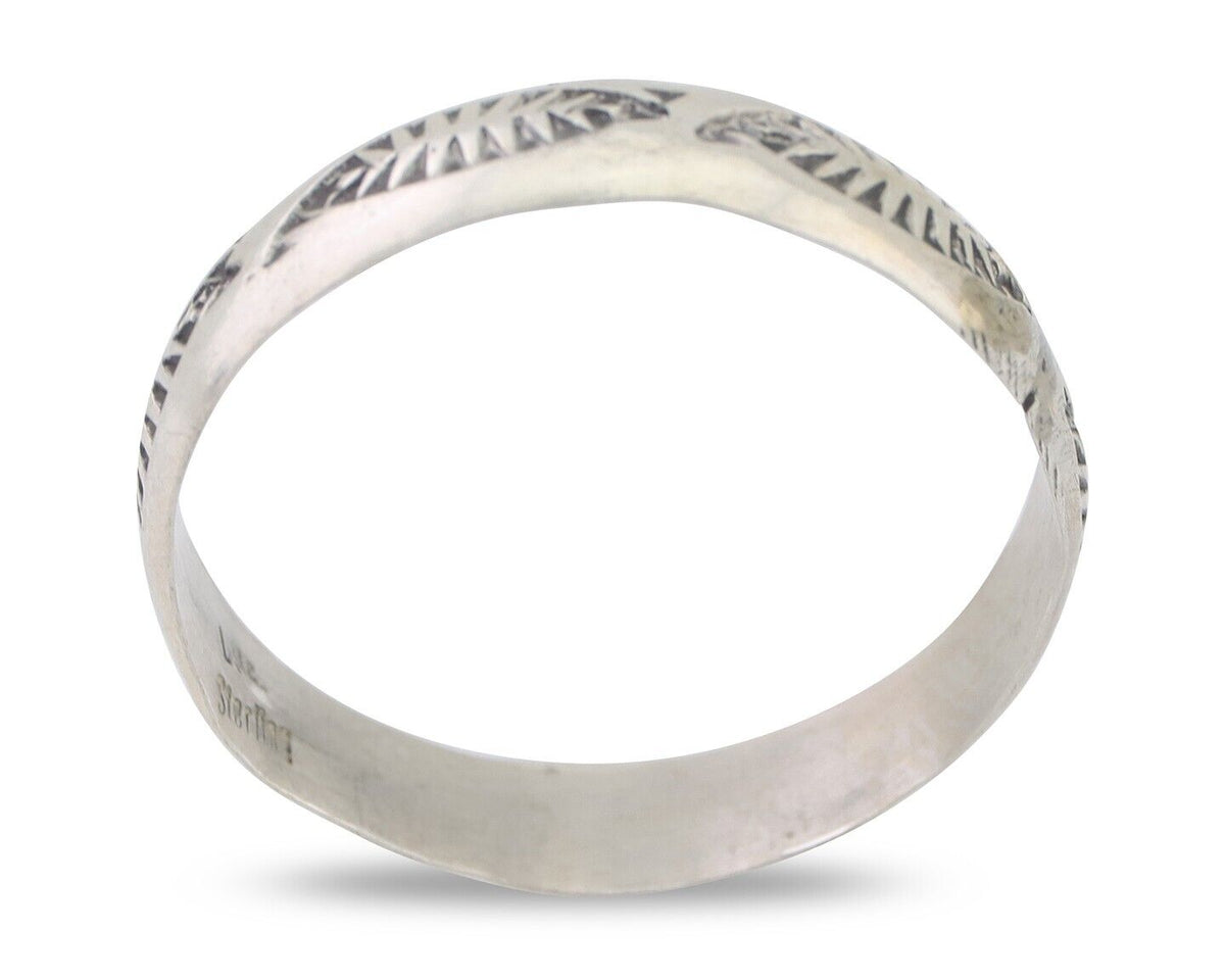 Navajo Hand Stamped Band 925 Silver 5.0 mm Signed Larry Chavez Size 11.75 C.80's