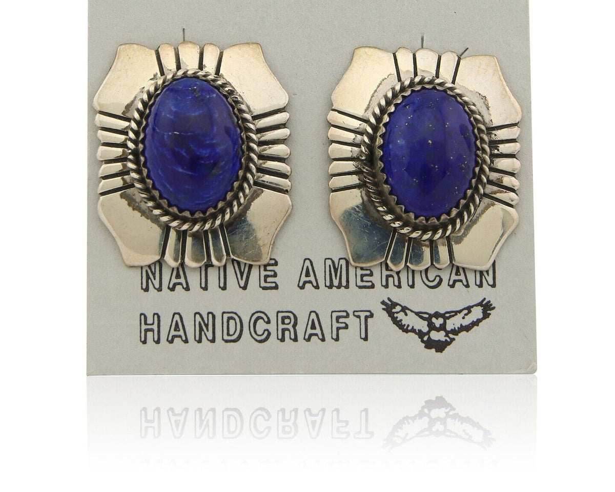 Navajo Earrings 925 Silver Handmade Natural Lapis Artist Signed Begay C.80's