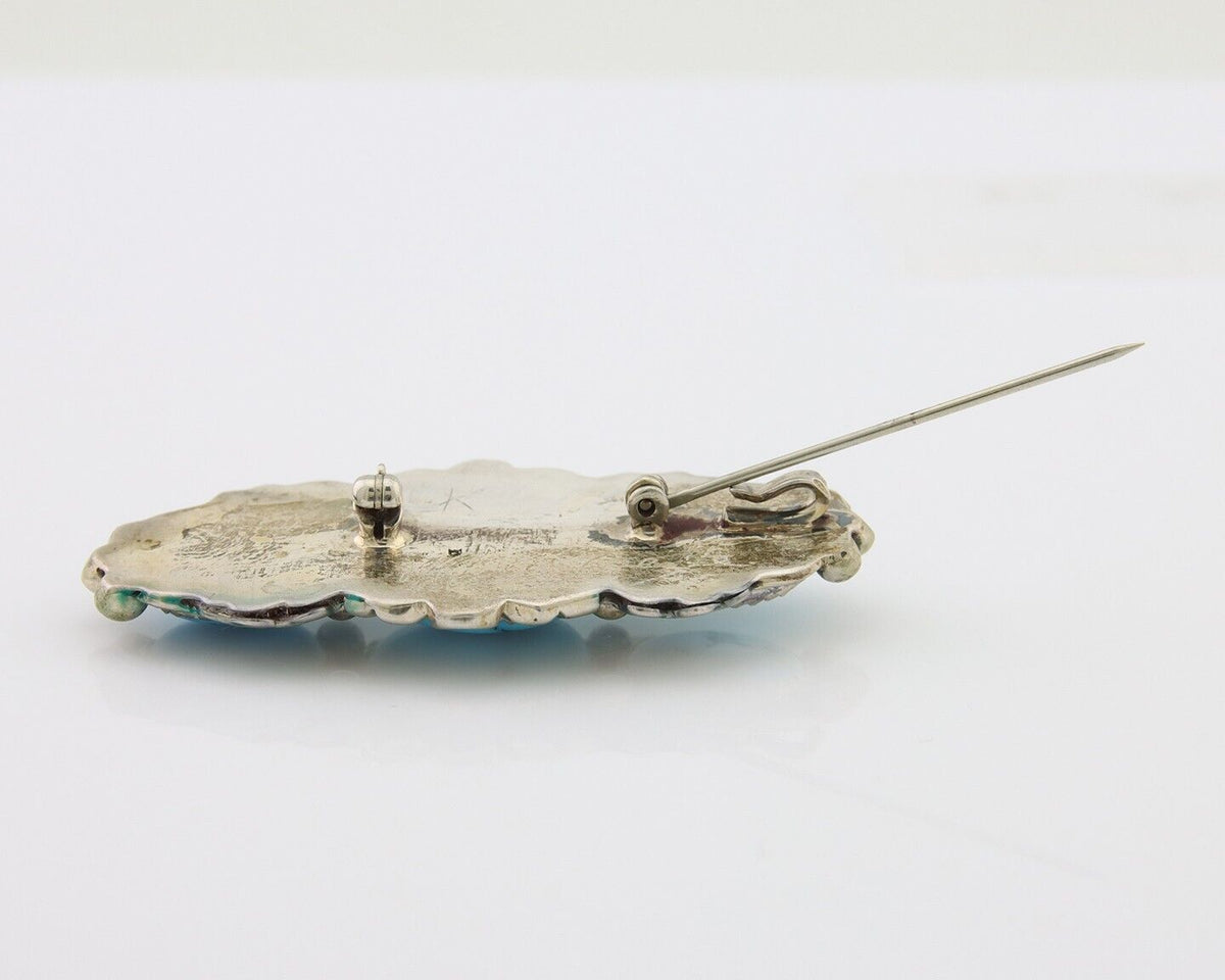 Navajo Pin 925 Silver Natural Blue Turquoise Artist Signed Billie Eagle C.80's