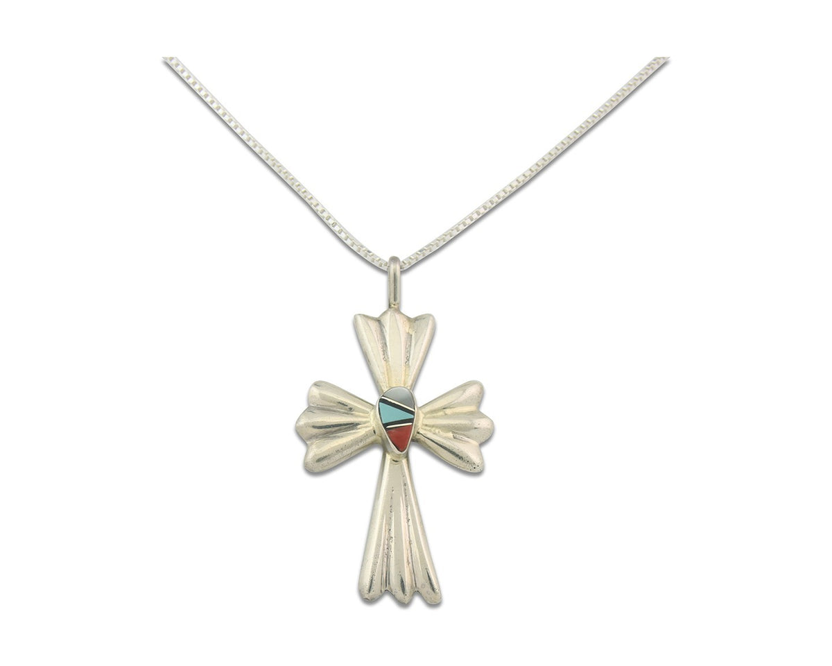 Navajo Cross Necklace Sterling Silver Authentic Natural Gemstones Signed M
