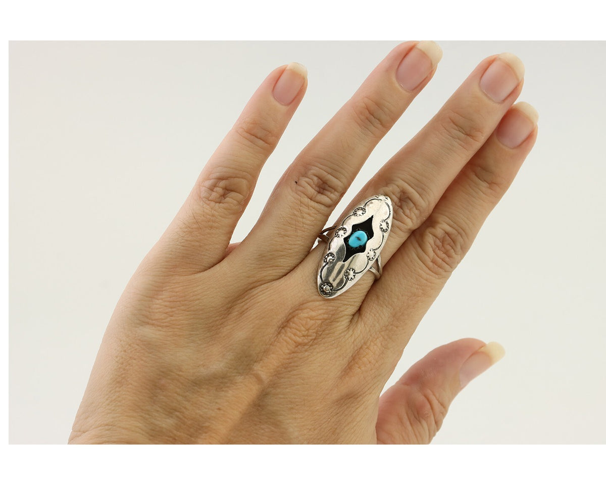 Navajo Ring 925 Silver Natural Blue Turquoise Native American Artist C.80's