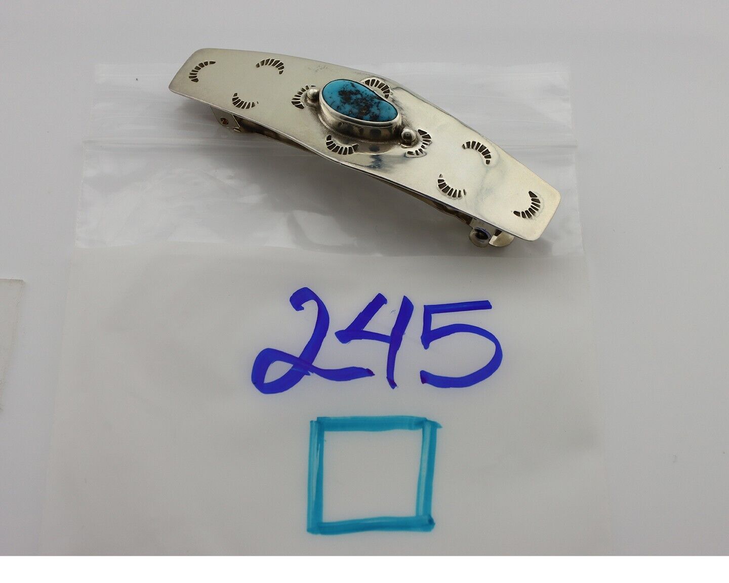 Women Navajo Hair Clip Barrette Blue Turquoise 925 Silver Native American C.80's