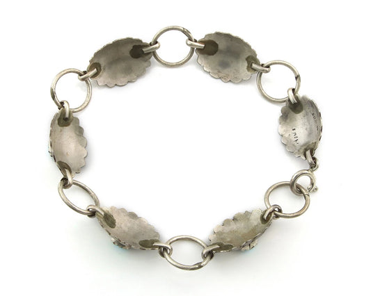 Navajo Concho Bracelet Sterling Silver Turquoise Hand Stamped Signed A.J.
