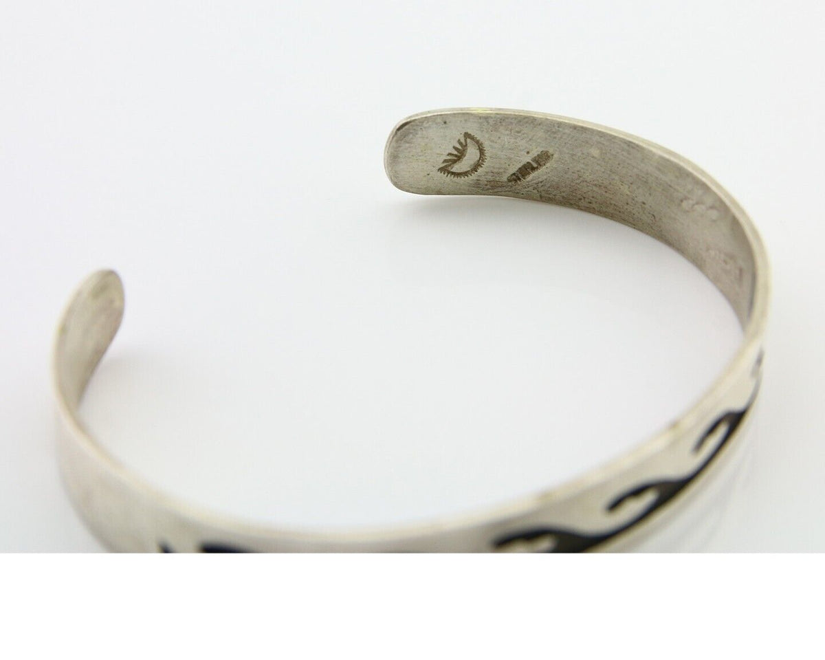 Navajo Overlay Cuff Bracelet .925 Silver Artist Signed C.80's