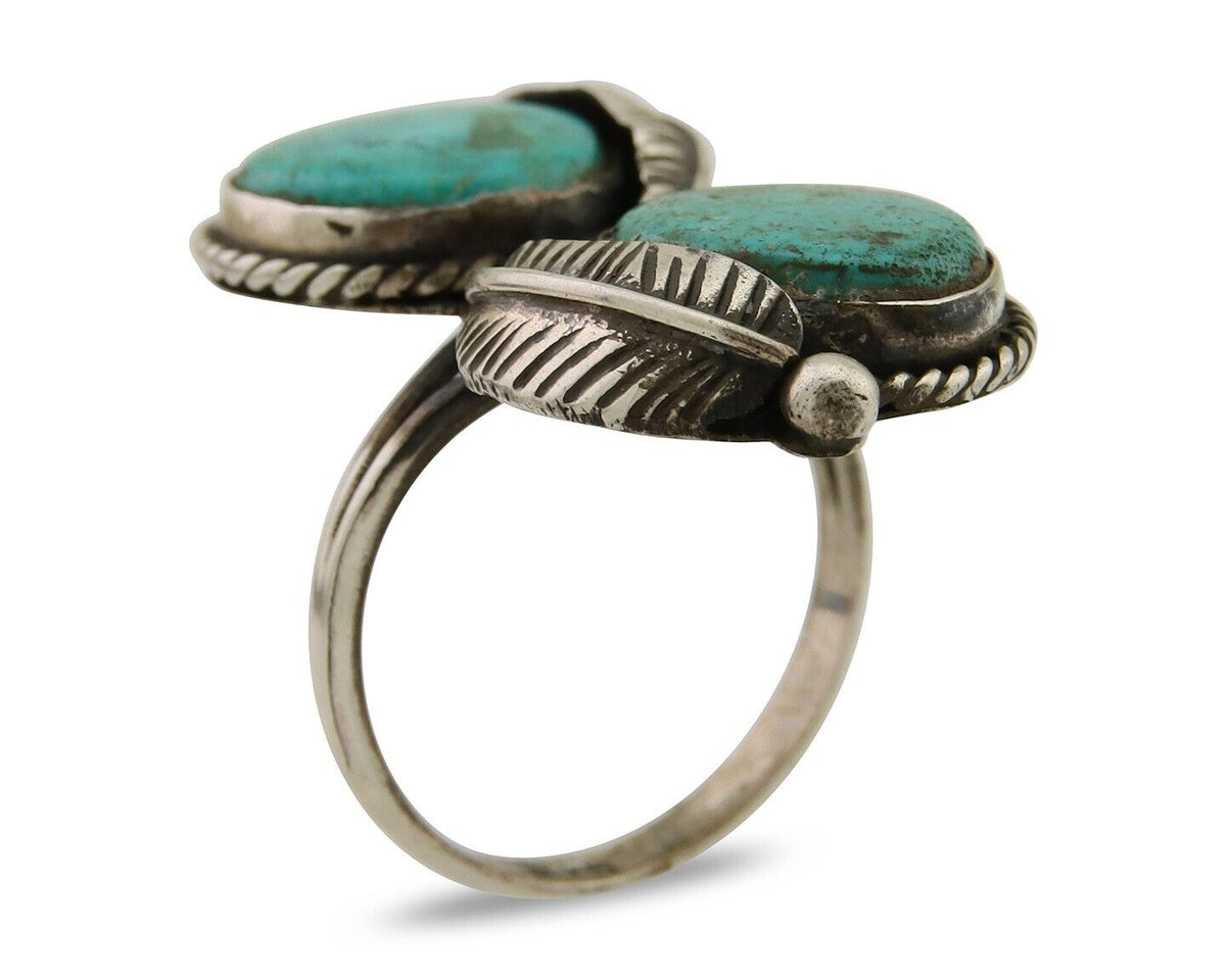 Navajo Ring 925 Sterling Silver Blue Turquoise Native American Artist C.80's