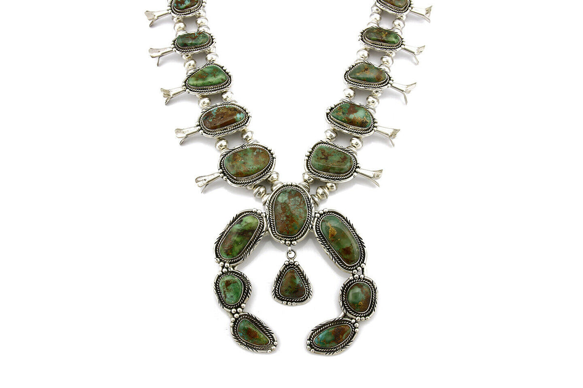 Navajo Larry Sandoval Squash Necklace Royston Turquoise .925 Silver C.80's