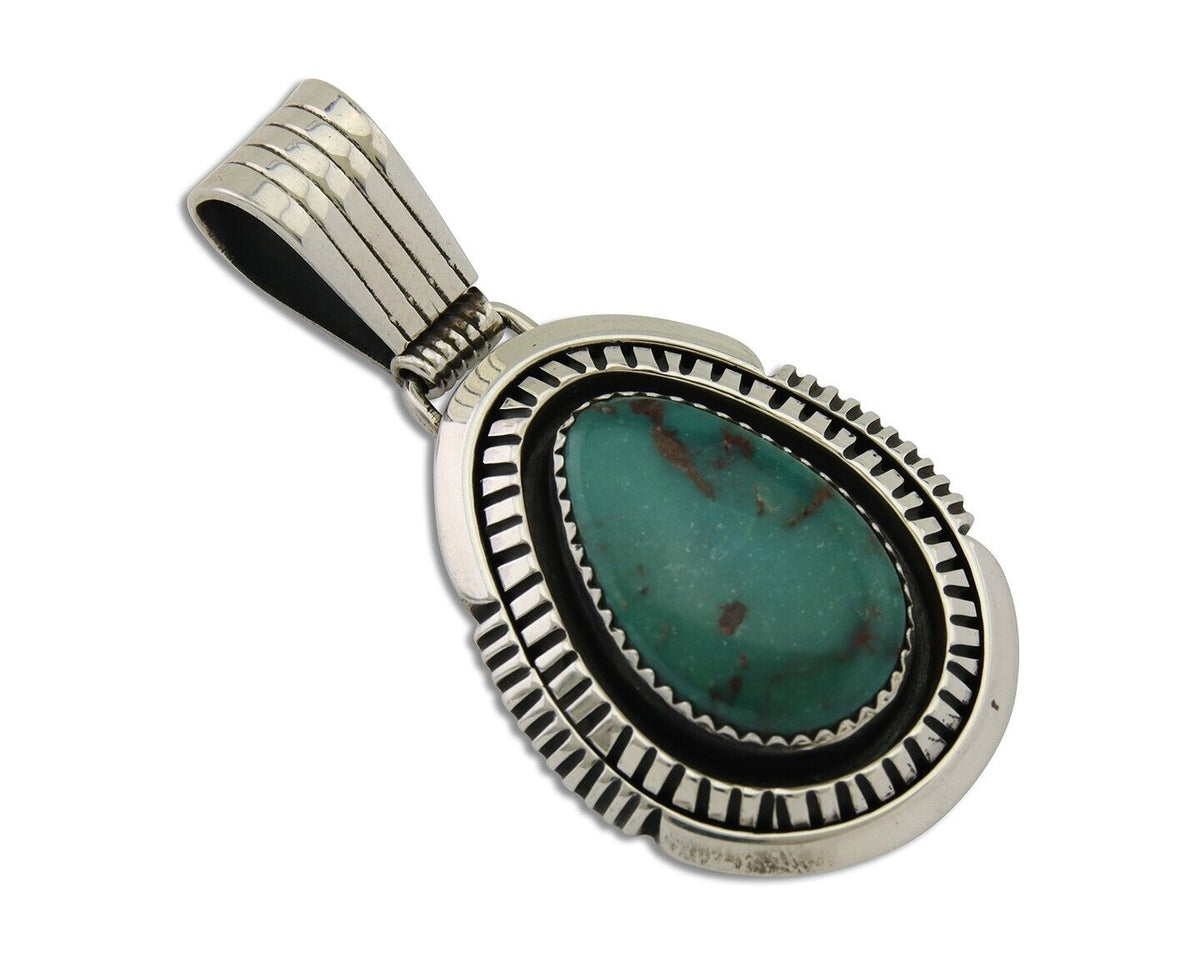 Navajo Pendant 925 Silver Natural Turquoise Artist Signed Lidia Begay C.80's