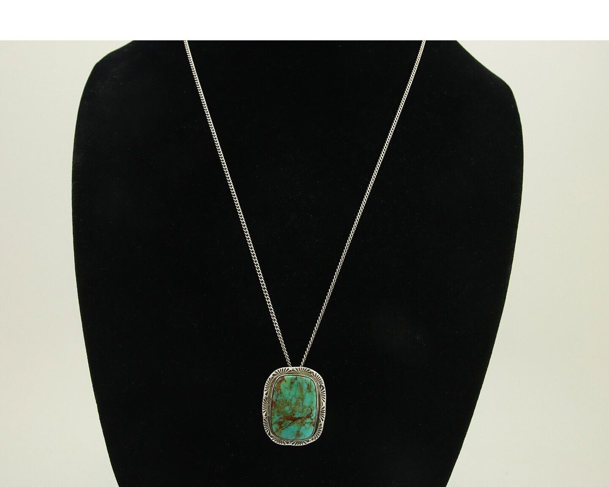 Navajo Necklace 925 Silver Natural Turquoise Artist Signed Doug Zachary C.80's