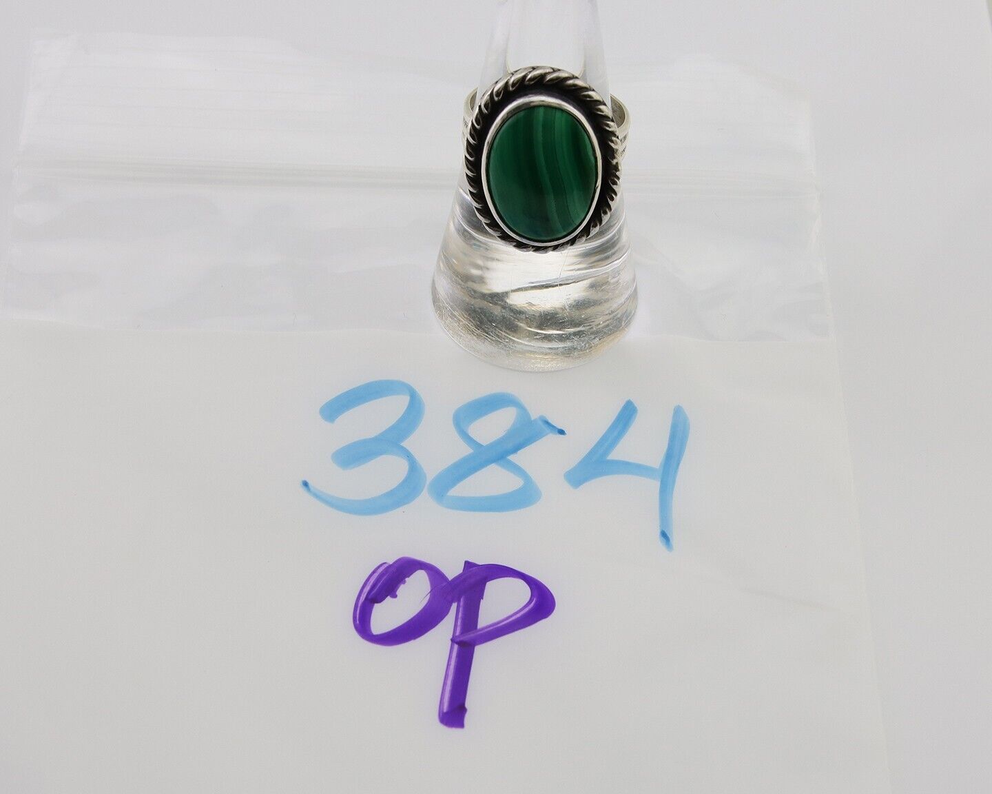 Navajo Ring 925 Silver Natural Malachite Native American Artist C.80's