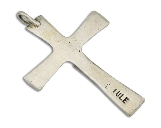 Zuni Cross Pendant 925 Silver Mediterranean Coral Signed J Iule C.80s