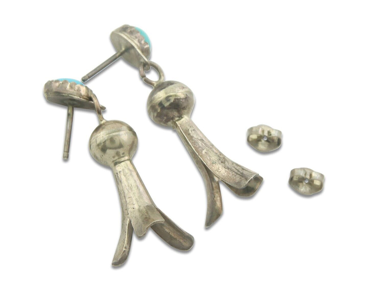 Navajo Squash Earrings 925 Silver Natural Turquoise Native American Artist C80s