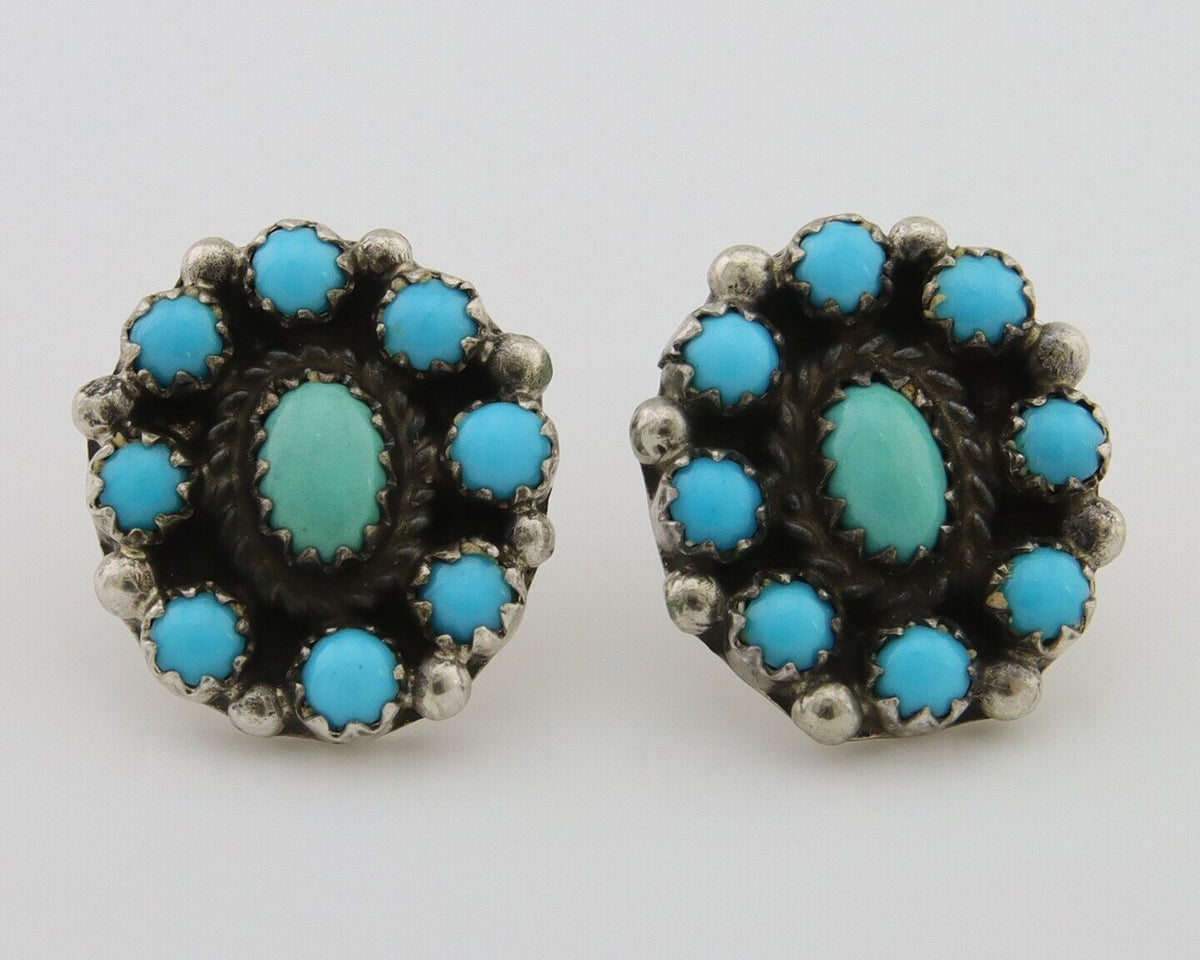 Navajo Snake Eye Earrings 925 Silver Sleeping Beauty Native Artist C80s