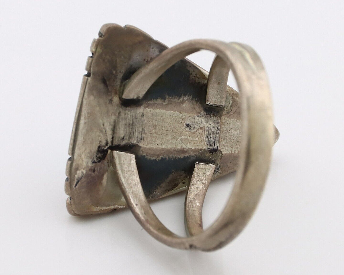 Navajo Ring 925 Silver Spiderweb Turquoise Native American Artist C.80's