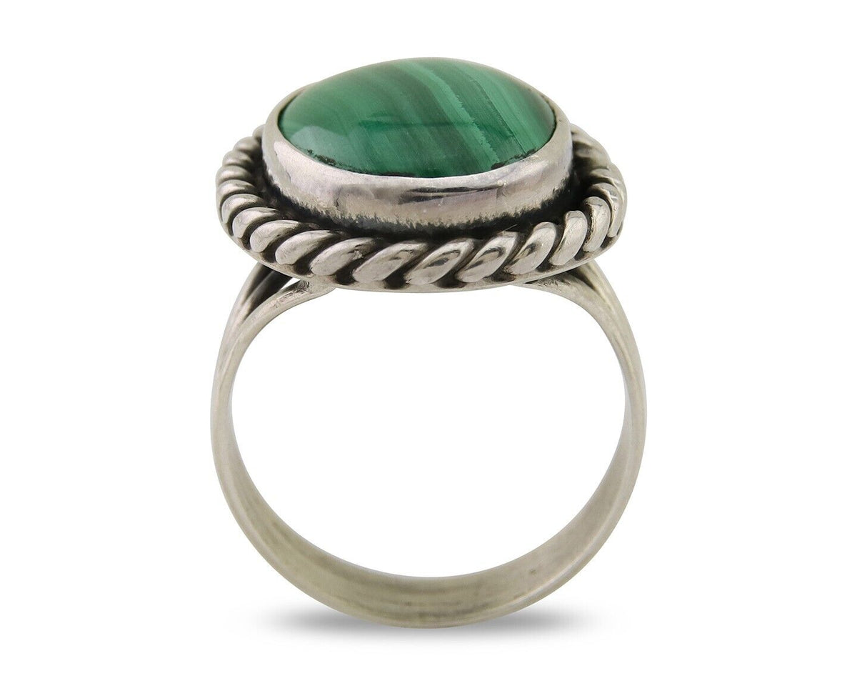 Navajo Ring 925 Silver Natural Malachite Native American Artist C.80's