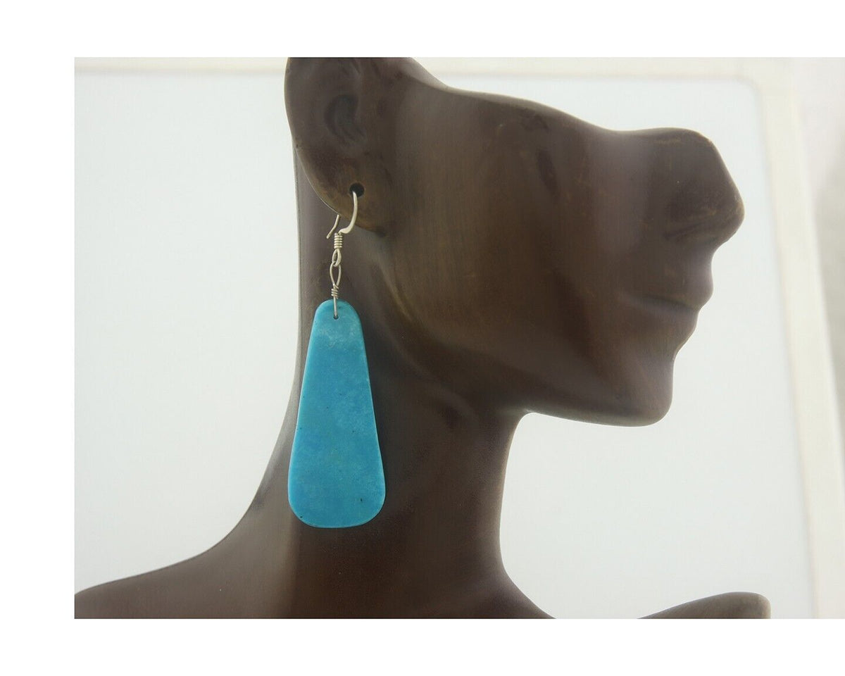 Santo Domingo Earrings 925 Silver Natural Turquoise Native American Artist C80s