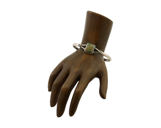 Navajo Bracelet 925 Silver Natural Green Turquoise Native American Artist C.80's