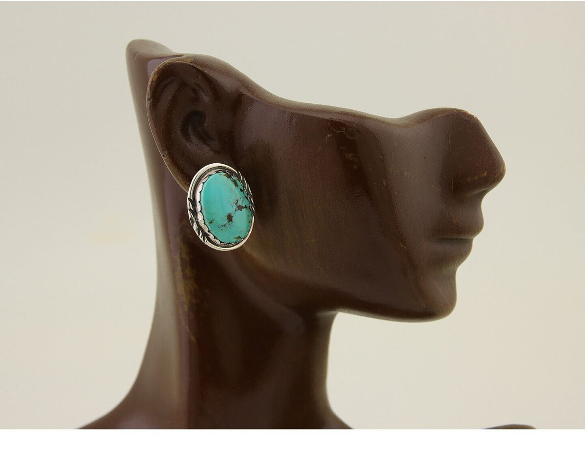 Navajo Earrings 925 Silver Natural Blue Native American Artist C.80's