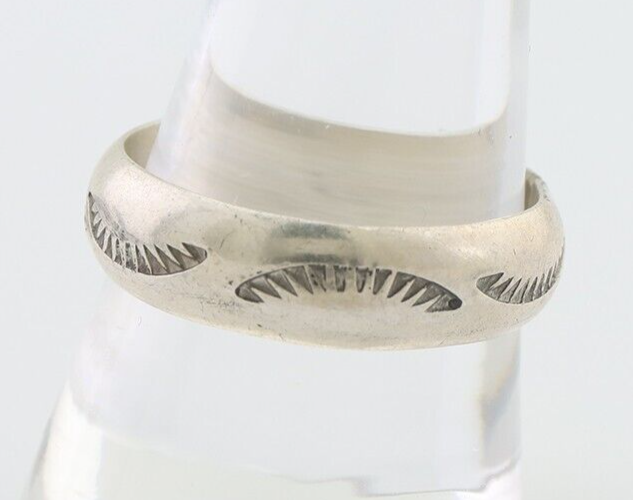 Navajo Hand Stamped Band 925 Silver 6.0 mm Signed Larry Chavez Size 10.5 C.80's