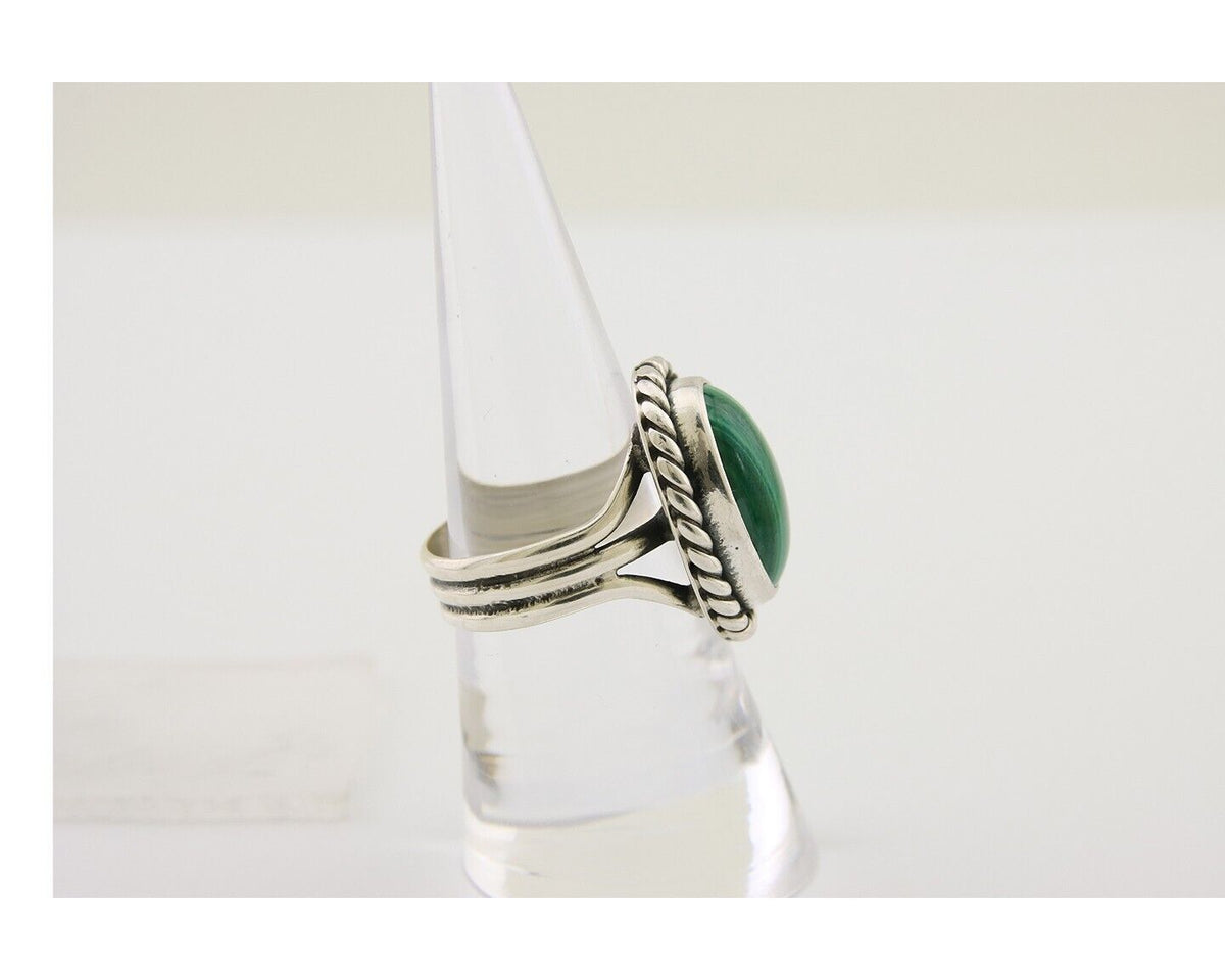 Navajo Ring 925 Silver Natural Malachite Native American Artist C.80's