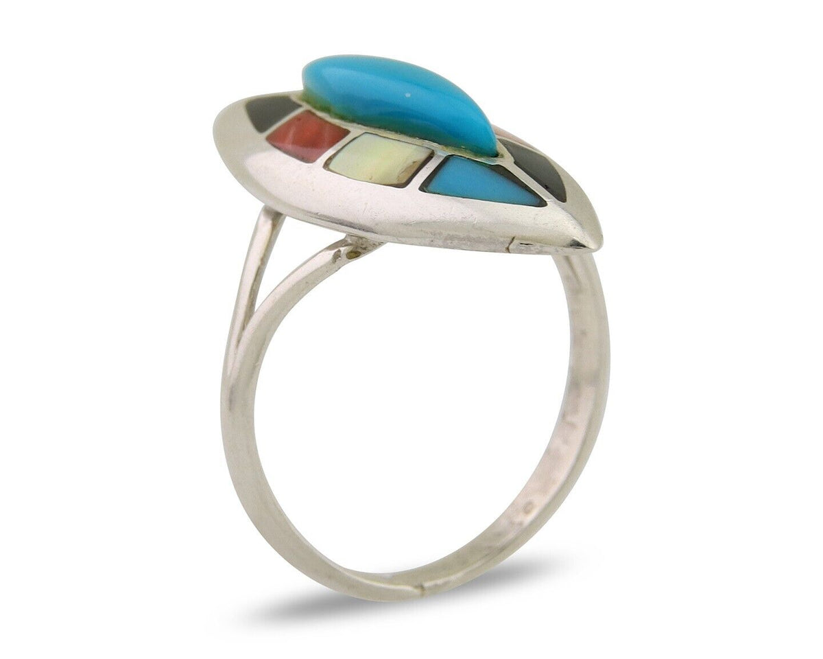 Navajo Ring 925 Silver Turquoise Shell Onyx Spiney Oyster Native Artist C80's