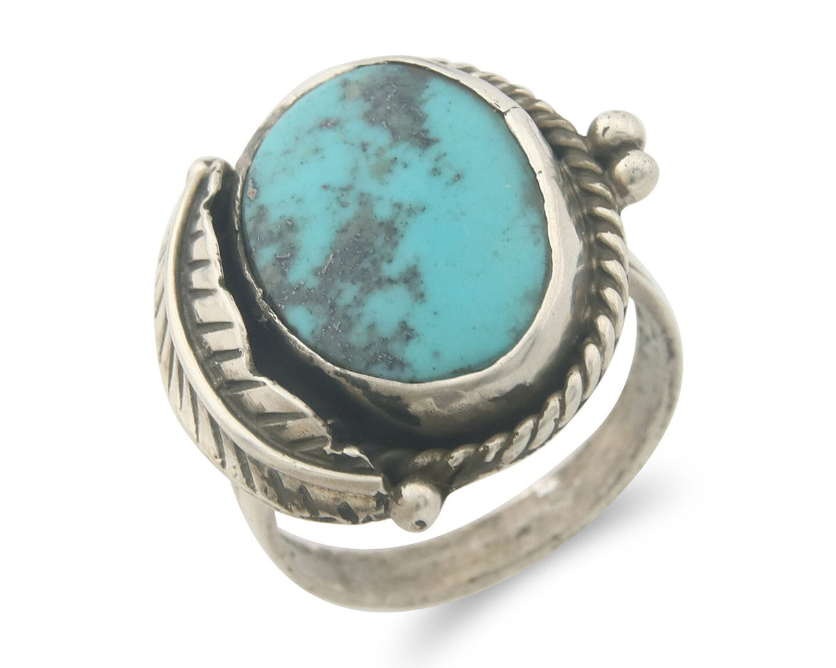 Vintage Navajo Ring 925 Sterling Authentic Traditional Turquoise Size 8.25