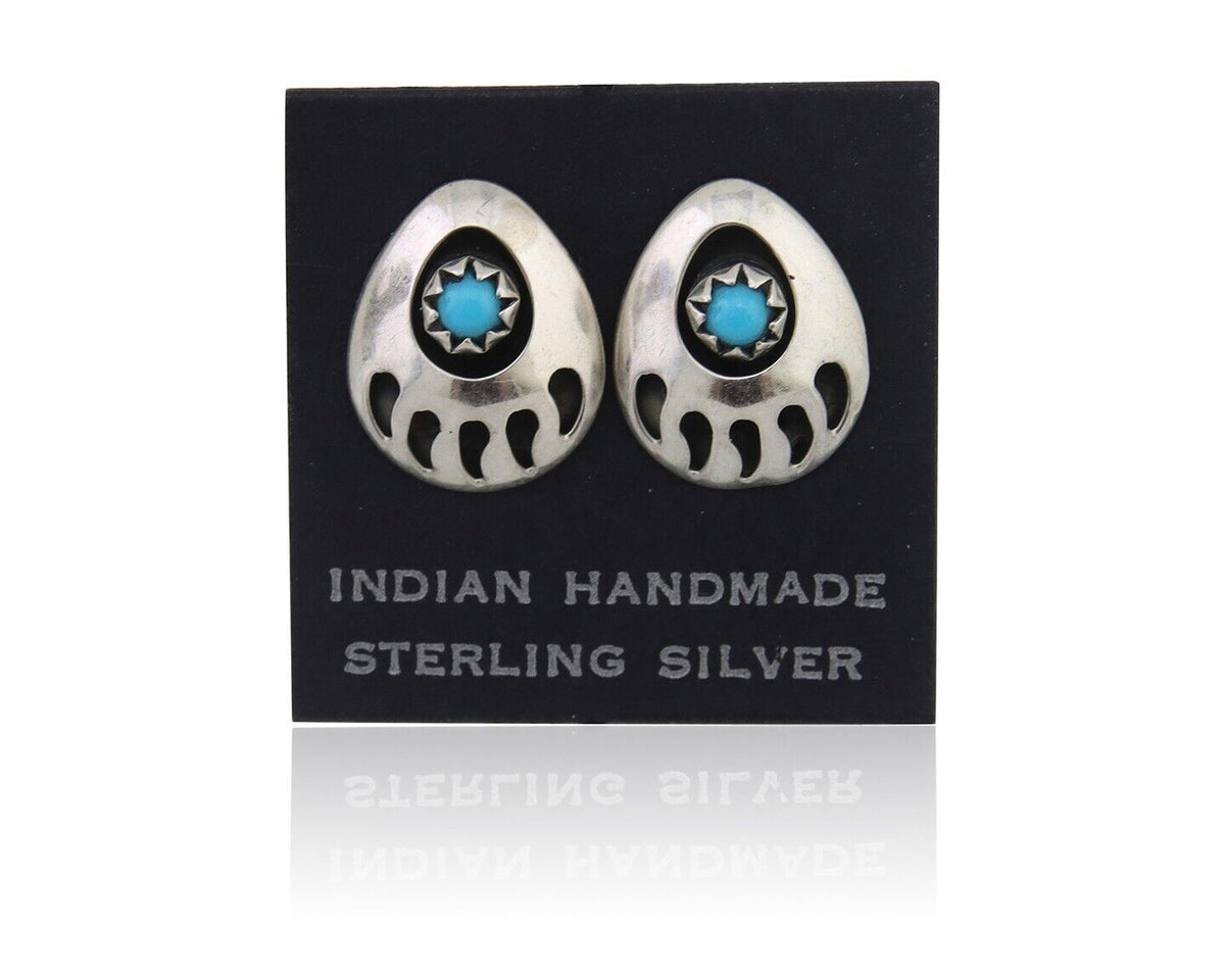 Navajo Paw Earrings 925 Silver Turquoise Native American Artist C.80's