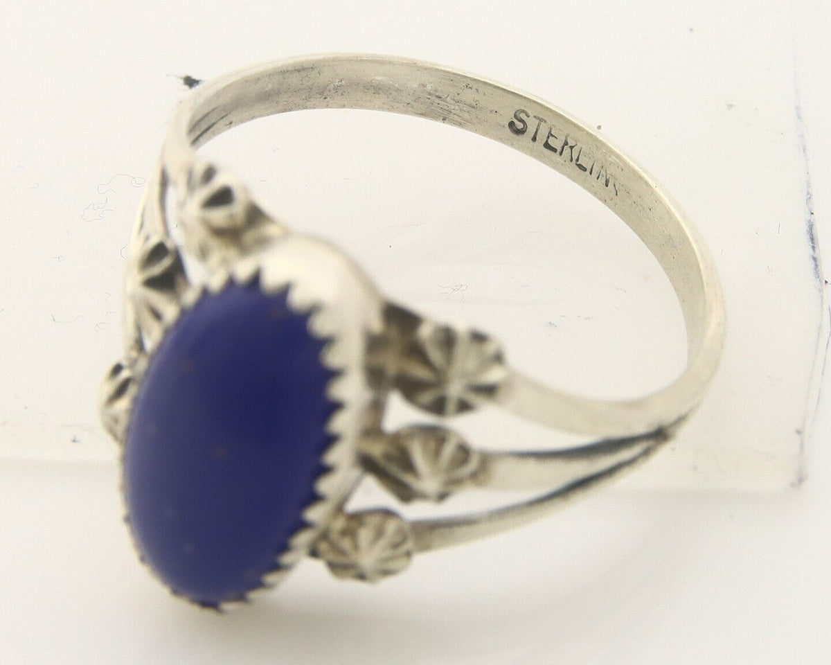 Navajo Ring 925 Sterling Natural Lapis Handmade Native Artist C.80's
