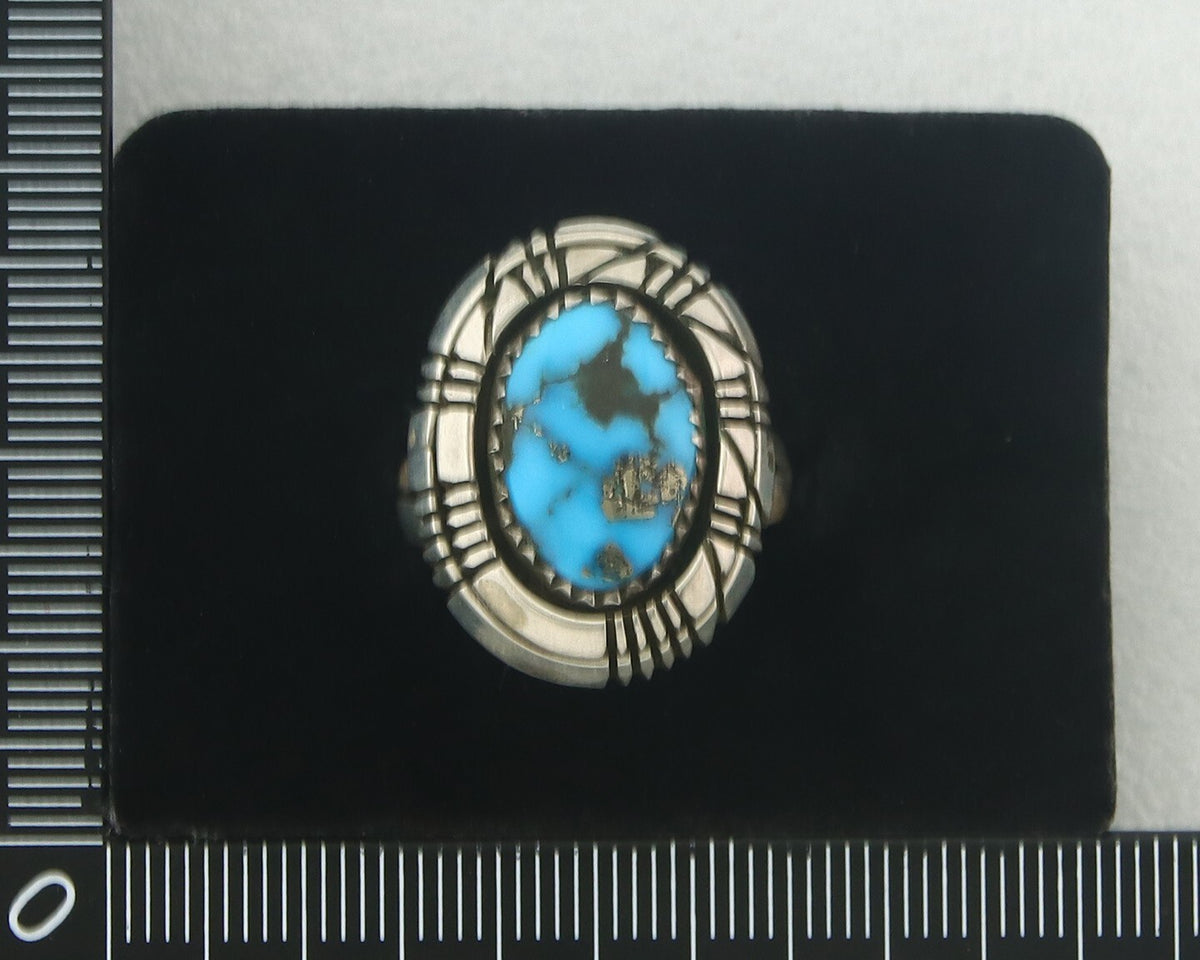 Vintage Navajo Ring 925 Sterling Authentic Traditional Turquoise Size 8.75