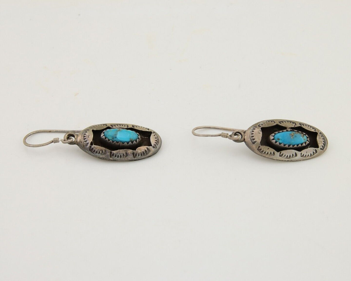 Navajo Dangle Earrings 925 Silver Natural Blue Turquoise Artist IJC C.80's