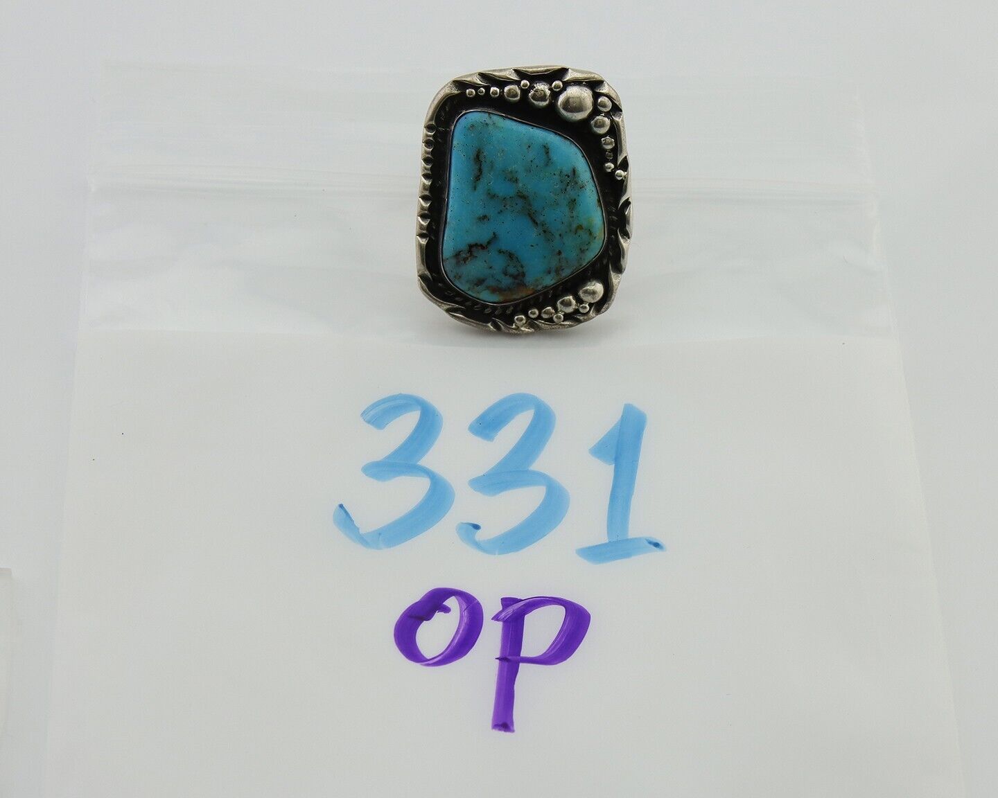 Navajo Ring .925 Silver Natural Turquoise Artist Signed Zachary C.80's