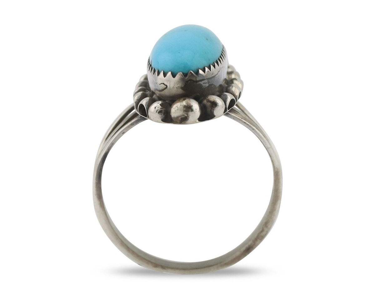 Navajo Ring .925 Silver Sleeping Beauty Turquoise Signed SkyStone Creations C80s